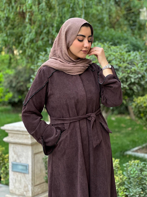 مانتوی پاییزه قهوه ای جیبدار